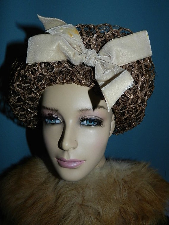 1960’s Vintage Michael Terre Brown Straw Ribbon H… - image 2