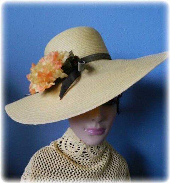 Large Brim Yellow Straw Vintage Hat by “Betmar”