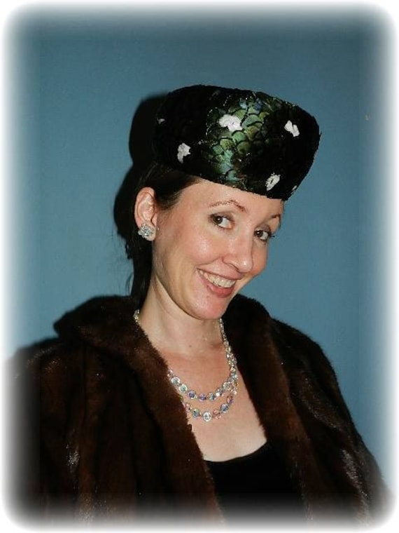 Vintage Feathered Pill Box Designer Hat