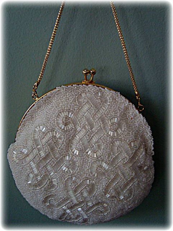 Vintage 1970's White Beaded Purse - image 1