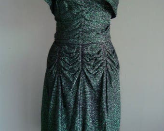 1940'S Inspired Green lame Spaghetti Strapped Dress with Bolero Jacket