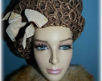 1960’s Vintage Michael Terre Brown Straw Ribbon Hat