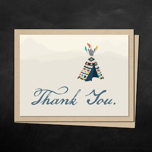 Druckbare Teepee Tribal Motto Thank You Karte für Baby Shower und Kinder's Birthday Party oder die Liebe für das Prärien Design Ausdrücken.