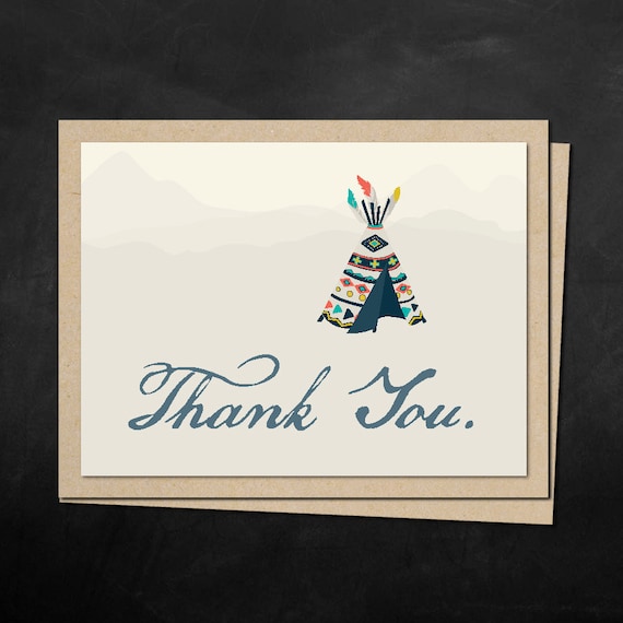 Printable Teepee Tribal Themed Thank You Card for Baby Shower and