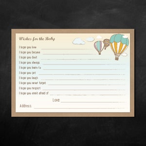 Vintage globo de aire temáticas deseos para el bebé para invitados a llenar, Baby Shower, bebé asperja, 7 "x 5" mantener memoria sake