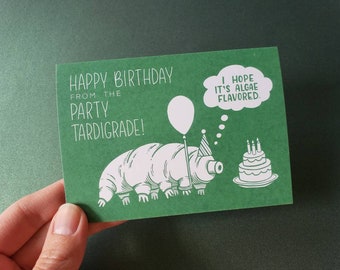 Card // Party tardigrade birthday card, for scientists, biologists, science enthusiasts
