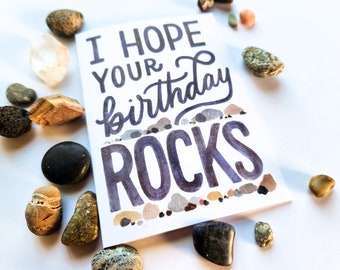 Tarjeta // Espero que tu cumpleaños sea genial, saludo científico de geología, buscador de rocas