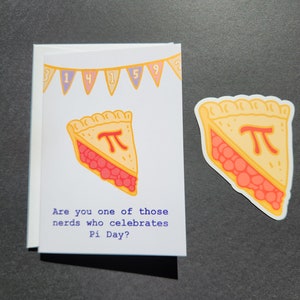 Pacote de cartões e adesivos / dia do pi, feriado nerd, trocadilho de torta matemática