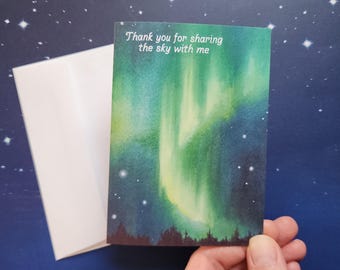 Tarjeta // gracias por compartir el cielo conmigo - tarjeta de felicitación de aurora boreal astronomía