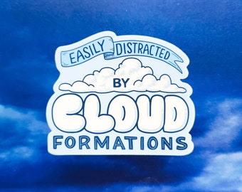 Pegatina // Distraído por las formaciones de nubes, meteorología, cazador de tormentas, calcomanía de vinilo científica