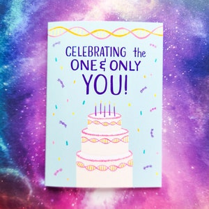 Tarjeta // Celebrando al único tú, saludo de cumpleaños de la ciencia de la genética del ADN