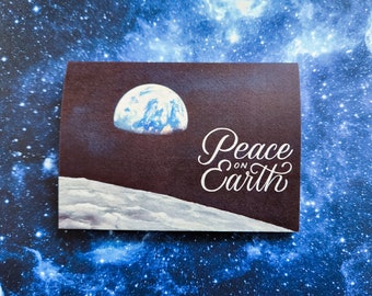 Tarjeta // Paz en la Tierra, luna, salida de la tierra, astronomía, ciencia, tarjeta navideña