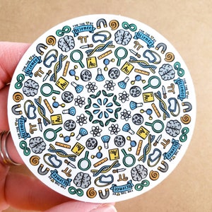 Sticker // science doodle mandala vinyl sticker