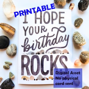 Tarjeta imprimible // Espero que tu cumpleaños sea genial, tarjeta de felicitación de un sabueso de rocas geológicas, para imprimir en casa
