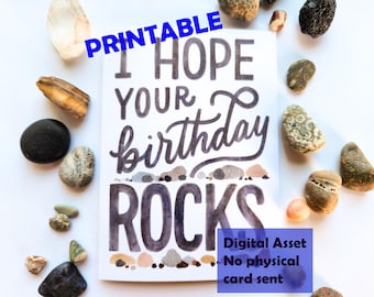 Tarjeta imprimible // Espero que tu cumpleaños sea genial, tarjeta de felicitación de un sabueso de rocas geológicas, para imprimir en casa