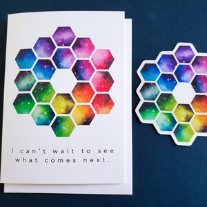 Tarjeta y pegatina // JWST tarjeta de felicitación y paquete de pegatinas de vinilo, ciencia romance san valentín astronomía arte