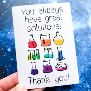 Tarjeta // Gracias, profesor de química, laboratorio, matraces, cristalería.