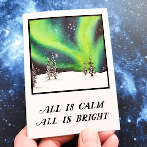 Tarjeta // Todo está en calma, todo es brillante - tarjeta de felicitación navideña de la aurora boreal, arte de la aurora navideña de astronomía, versión alternativa