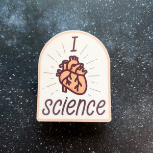 Sticker // I heart science sticker, anatomical heart, anatomy biology cardiologist doctor decal