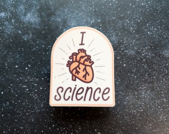 Pegatina // Pegatina "Me encanta la ciencia", corazón anatómico, calcomanía de anatomía, biología, cardiólogo, médico