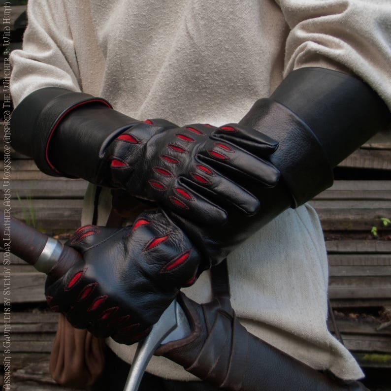 Leather gloves with bracers/ Assassin's Gauntlets inspired Etsy