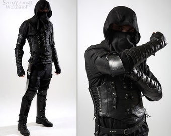 Dark Assassin leather armor (inspired Thief) - Flax Suit and Leather Armor / costume for LARP / Rogue costume