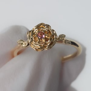 Marigold • October Birth Month Flower Ring  •  2mm Pink Tourmaline • Solid Gold or Solid Silver • Ameliarrayjewelry