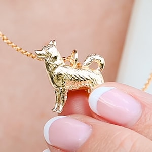 Husky Dog Charm Necklace: 14K Gold Plate or Sterling Silver