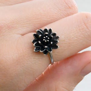 Antiqued Silver Lotus Ring, Size 6 – 14mm Water Lily Flower Jewelry -CLOSE OUT SALE!