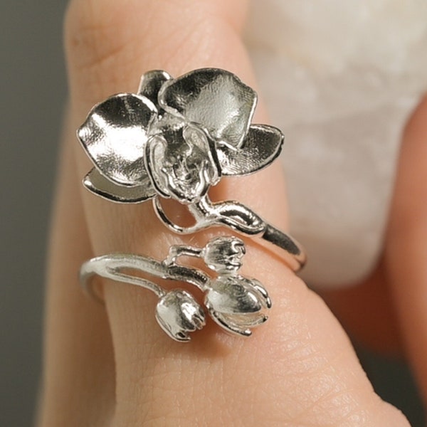 Orchid Blossom Statement Ring in Solid Silver, Vermeil and 14K Gold Plate