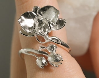 Orchid Blossom Statement Ring in Solid Silver, Vermeil and 14K Gold Plate