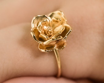 Dainty Magnolia Ring in Solid Silver, Vermeil, 14K Gold Plate