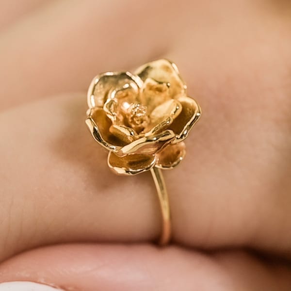 Dainty Magnolia Ring in Solid Silver, Vermeil, 14K Gold Plate