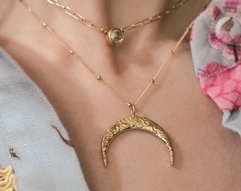 Ring Holder Moon Necklace, Crescent Moon Engagement Ring Holder in Silver, or Vermeil