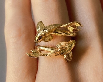 Koi Statement Ring in Vermeil, Solid Silver, and 14K Gold Plate