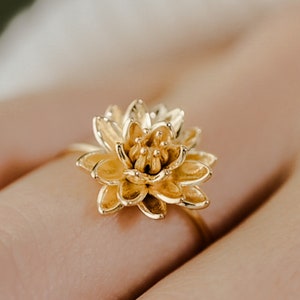Dainty Water lily Ring in Solid Silver, Vermeil, 14K Gold Plate
