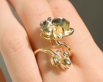 Orchid Blossom Statement Ring in Solid Silver, Vermeil and 14K Gold Plate