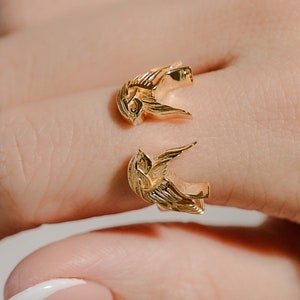Swallow Ring  Adjustable Solid Silver or 18k Gold Plate, inspired by old Sailor Tattoos, Thumb Ring