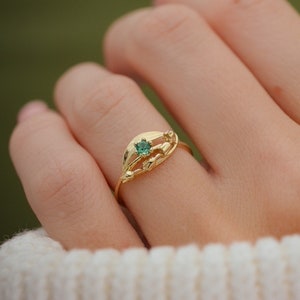 Emerald Lily of the Valley Vermeil Ring - May Birthstone, Size 8