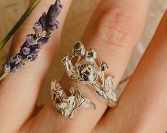 Verzauberter Waldpilz Ring in Sterling Silber oder 14K Vergoldung
