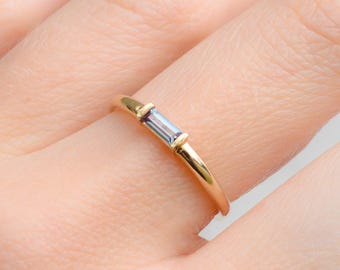 Handcrafted 14K Gold Alexandrite Stacking Ring - June Birthstone Jewelry