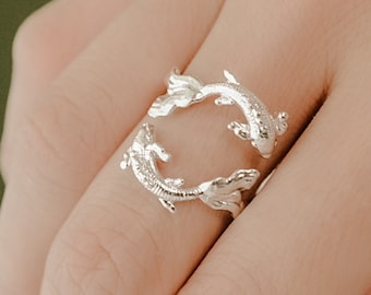 Pisces Ring • Koi Ring, Cute Silver Zodiac Ring, Astrology Ring, Constellation ring, solid gold