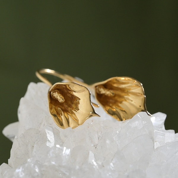 Calla Lily Earrings in 925 Solid Silver or Gold Vermeil