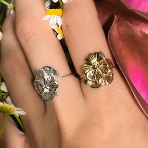 Pansy Flower Ring in Sterling Silver and 14k Gold Plate