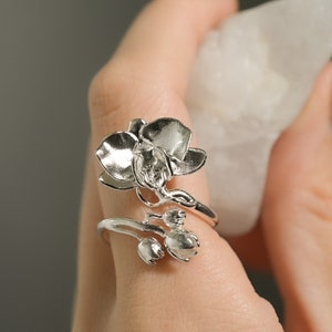 Orchid Blossom Statement Ring in Solid Silver, Vermeil and 14K Gold Plate