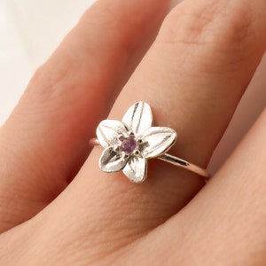 Violet Ring February Birth Flower Ring Amethyst 14k Solid Gold or Solid Silver Hypoallergenic Genuine Gemstones image 1