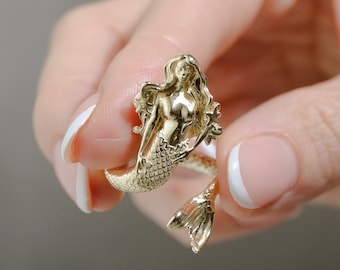 Mermaid Ring in adjustable antiqued silver, or 14k Gold Plate