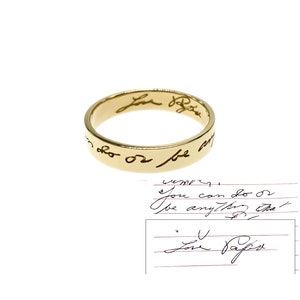 Anel com gravação manuscrita sob medida, joia personalizada com valor sentimental, ouro maciço 14k ou prata