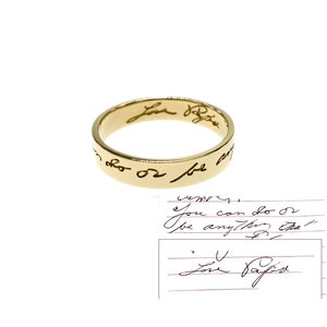 Bespoke Handwriting Ring in Solid 14k Gold or Silver, Actual Handwriting Band Ring, Eternity Ring, Wedding Band, Memorial Ring