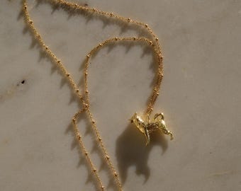 Husky Dog Charm Necklace: 14K Gold Plate or Sterling Silver